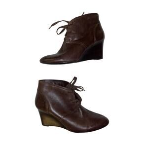 Lauren Ralph Lauren Tamia Wedge Ankle Booty Brown Leather Size 9.5